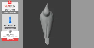 A 3D model of a smooth, abstract prehistoric animal shape viewed from above, with a pointed head.