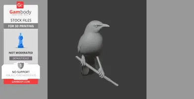 A 3D model of a bird perched on a branch, designed for 3D printing.