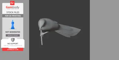 A detailed 3D model of a bird perched on a twig, designed for 3D printing.