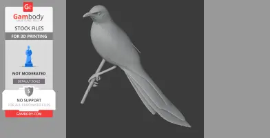A 3D model of an arrow-marked babbler bird perched on a branch, designed for 3D printing.