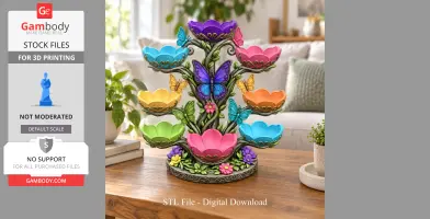 A colorful butterfly-themed floral bowl organizer with multiple tiers for decoration or storage.