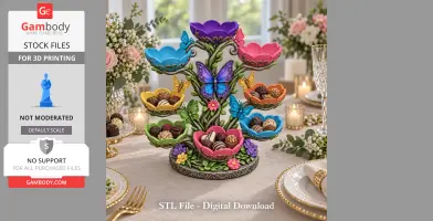 Colorful butterfly-themed flower bowl organizer with assorted chocolates, ready for 3D print.