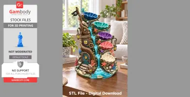 Enchanted shipwreck-themed bowl organizer with colorful shells and nautical decorations for 3D printing.