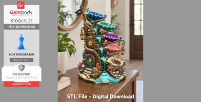 Whimsical shipwreck-themed organizer with shell bowls and nautical decor details for 3D printing.