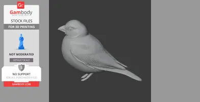 A detailed 3D model of an ashy-crowned sparrow-lark, posed for 3D printing.
