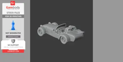3D model of a Caterham Seven scale vehicle, designed for 3D printing, seen from the rear side.