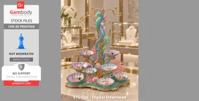 Elegant organizer with seahorses, shell bowls, and coral details, designed for displaying jewelry.