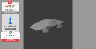 3D model of a Chevrolet Aerovette car on a display for printing, shown in gray.