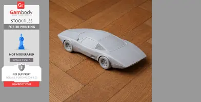 3D printed model of a Chevrolet Aerovette car on a wooden floor.