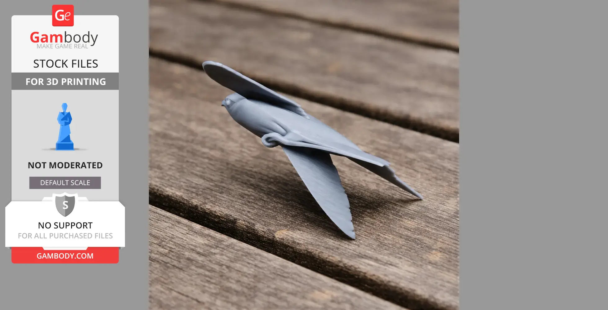 3D-printed model of a swift-like prehistoric bird with outstretched wings, viewed from the side.