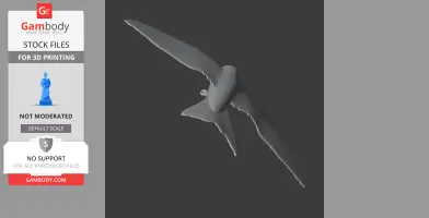 3D model of a prehistoric bird in mid-flight, with long wings and a distinct tail, ready for printing.