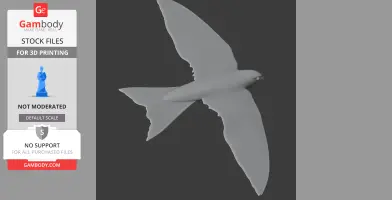 3D model of a prehistoric bird, the Ashy-tailed swift, with outstretched wings, for 3D printing.