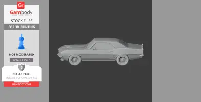 3D model of a 1969 Chevrolet Camaro, side view, for 3D printing. Classic car design in gray.