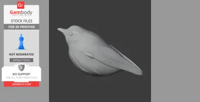 3D model of a bird with detailed feathers, designed for 3D printing, labeled by Gambody Stock.