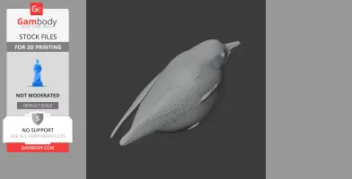Gray 3D model of an Ashy-throated warbler bird, detailed feathers and closed wings.