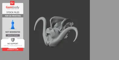 3D model of a musk ox skull with curved horns, designed for 3D printing.