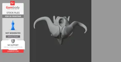 3D model of a musk ox skull with prominent curved horns, suitable for 3D printing.