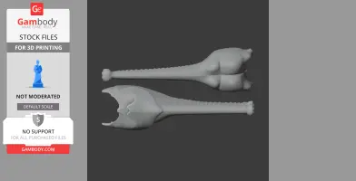 3D model of a Mystriosaurus skull displayed from top and side, designed for 3D printing.