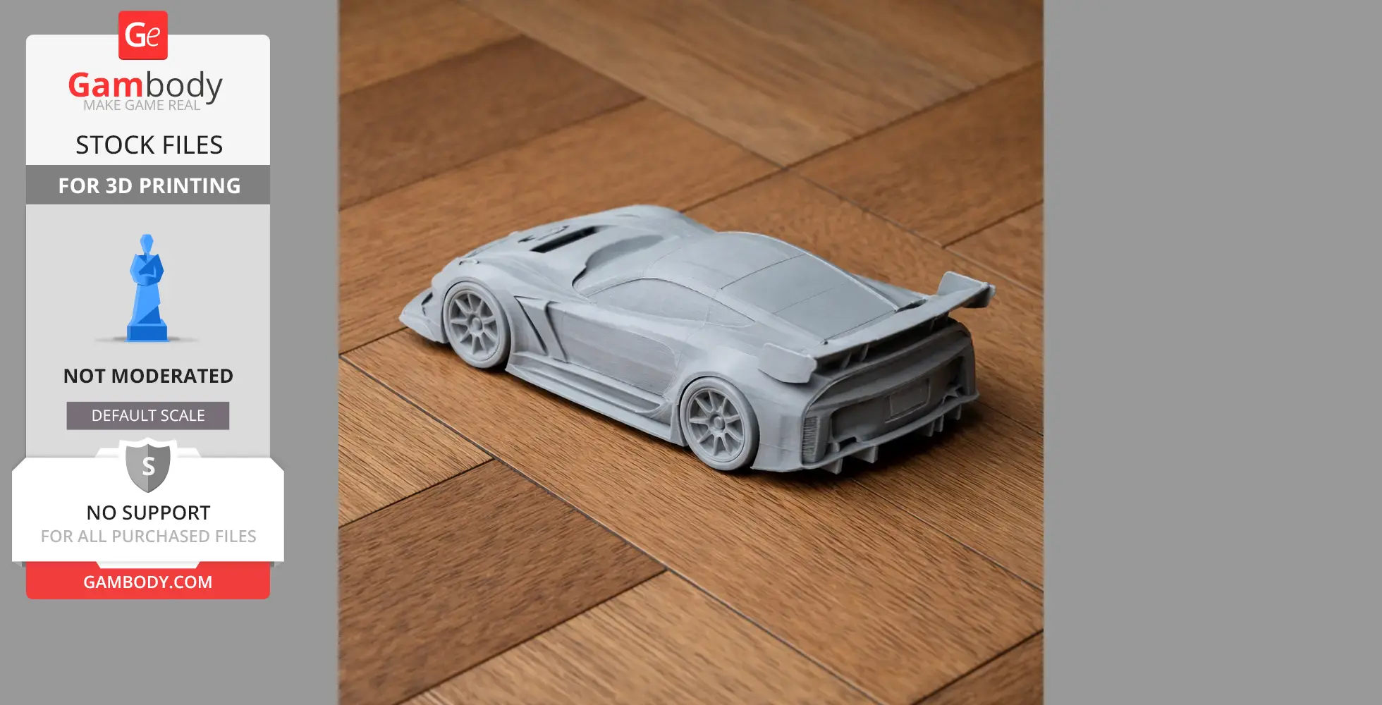 3D printed Chevrolet Corvette C7.R model on a wooden floor.