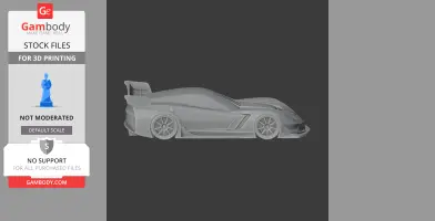 Gray 3D model of a Chevrolet Corvette C7.R, side view, with detailed wheels and spoiler.