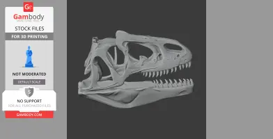 3D model of a Neovenator dinosaur skull, detailed for 3D printing, side view.