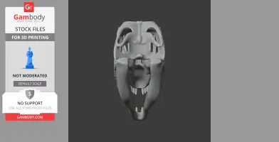 3D model of a Neovenator skull, designed for 3D printing, displayed on a dark background.