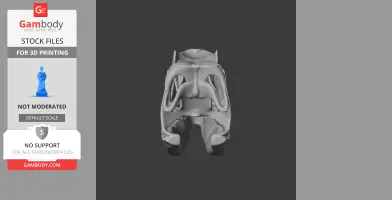3D model of a Neovenator skull replica for 3D printing, shown from the front.
