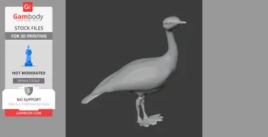 3D model of an Asian houbara bustard, standing with a long neck and beak, for printing.