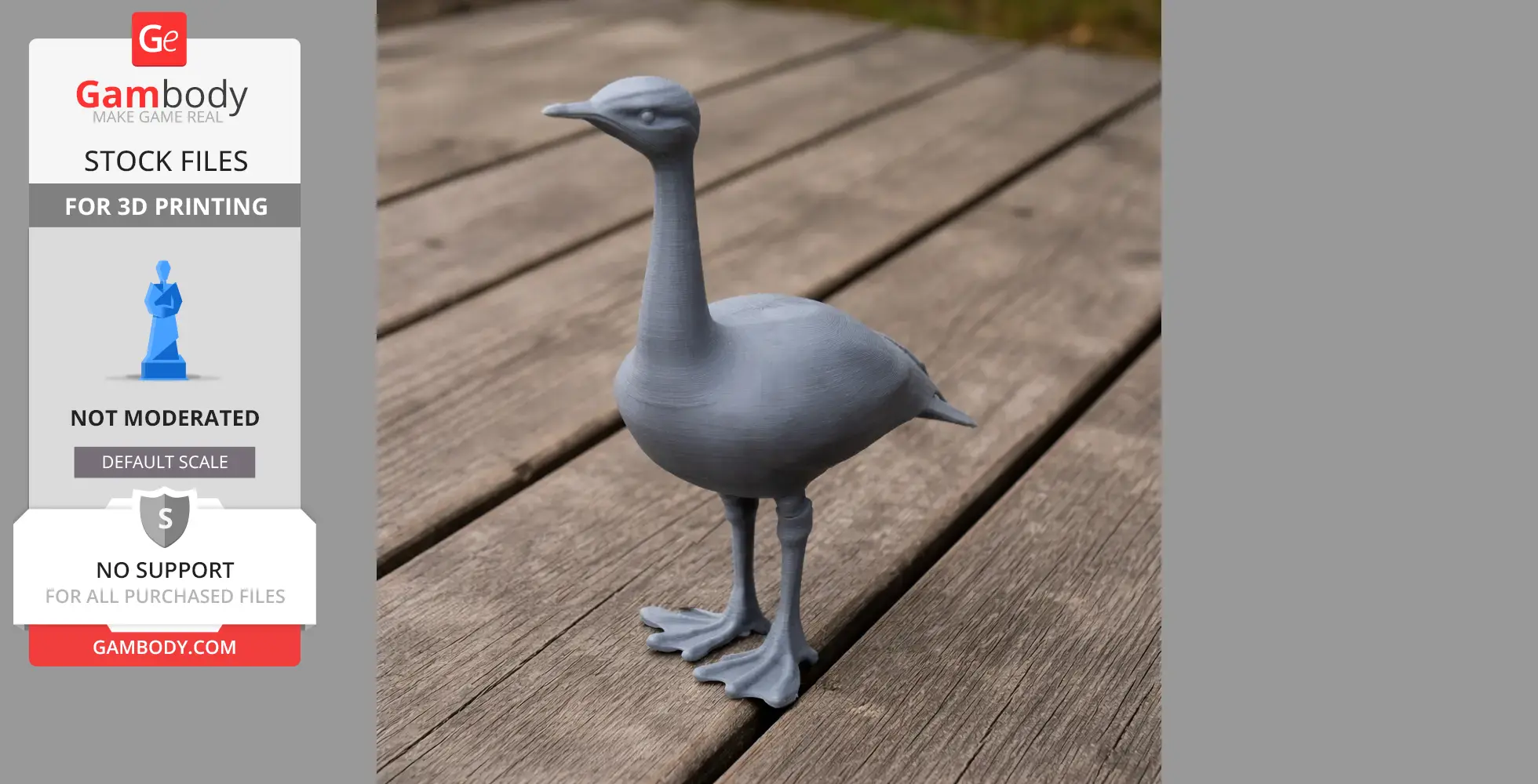 3D printed model of an Asian houbara bird on a wooden surface.
