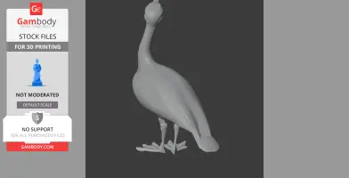 3D model of a bird, likely an Asian houbara, with a long neck and detailed feet for 3D printing.