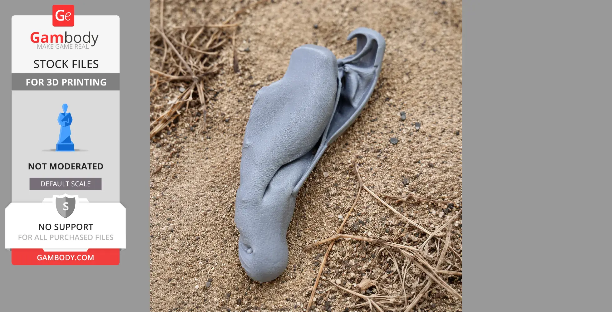 A 3D-printed juvenile Nile crocodile skull replica lying on sand.