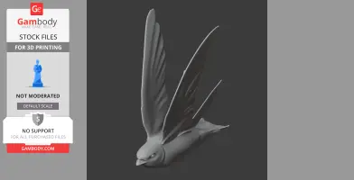 3D model of a prehistoric bird in flight with outstretched wings.