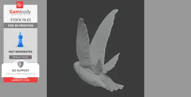 3D model of a prehistoric bird in-flight, with detailed wings and tail, for 3D printing.