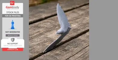 A 3D-printed model of an Asian palm swift bird with wings outstretched on a wooden surface.