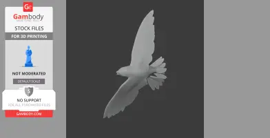 A 3D model of a bird in flight with detailed wings and tail, suitable for 3D printing.