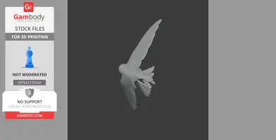 3D model of a bird in flight, viewed from behind, with wings and tail feathers spread.