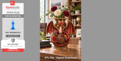 Ornate vase featuring a red dragon with outstretched wings, embellished with floral patterns.