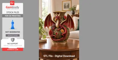 Ornate vase with a red dragon wrapped around it, detailed with floral engravings and vibrant colors.