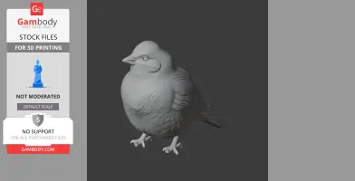 3D model of an Asian rosy finch, detailed feathers, displayed for 3D printing.