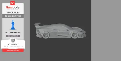 3D model of a Chevrolet Corvette C8.R race car, side view, with detailed features for 3D printing.