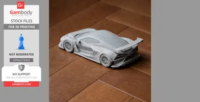 A 3D-printed model of a Chevrolet Corvette C8.R on a wooden surface.