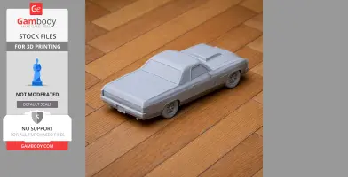 3D printed Chevrolet El Camino model on a wooden floor.