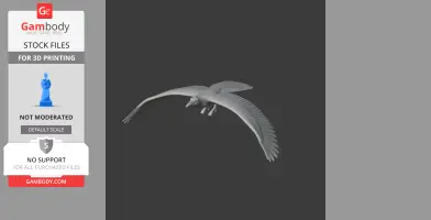 A 3D model of a prehistoric bird, resembling a magpie, in a flying pose.