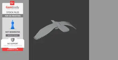 3D model of a prehistoric bird in flight, wings spread wide, suitable for 3D printing.