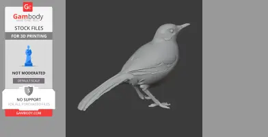 3D model of a detailed bird standing, suitable for 3D printing.