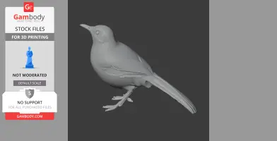 3D model of an Assam laughingthrush, detailed with feathers, ready for 3D printing.