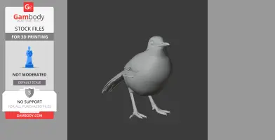 A 3D model of a bird, likely an Assam laughingthrush, standing upright with detailed feathers and a smooth finish.