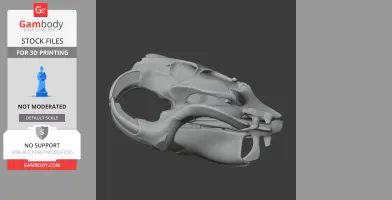 3D model of a nutria skull, detailed and ready for 3D printing displayed against a dark background.