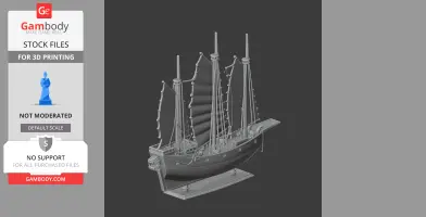 Detailed 3D model of a Chinese junk ship with sails, designed for 3D printing.
