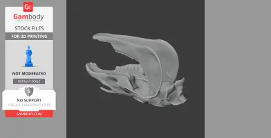 3D model of an Olingo skull with open mouth, displayed in a side view, suitable for printing.